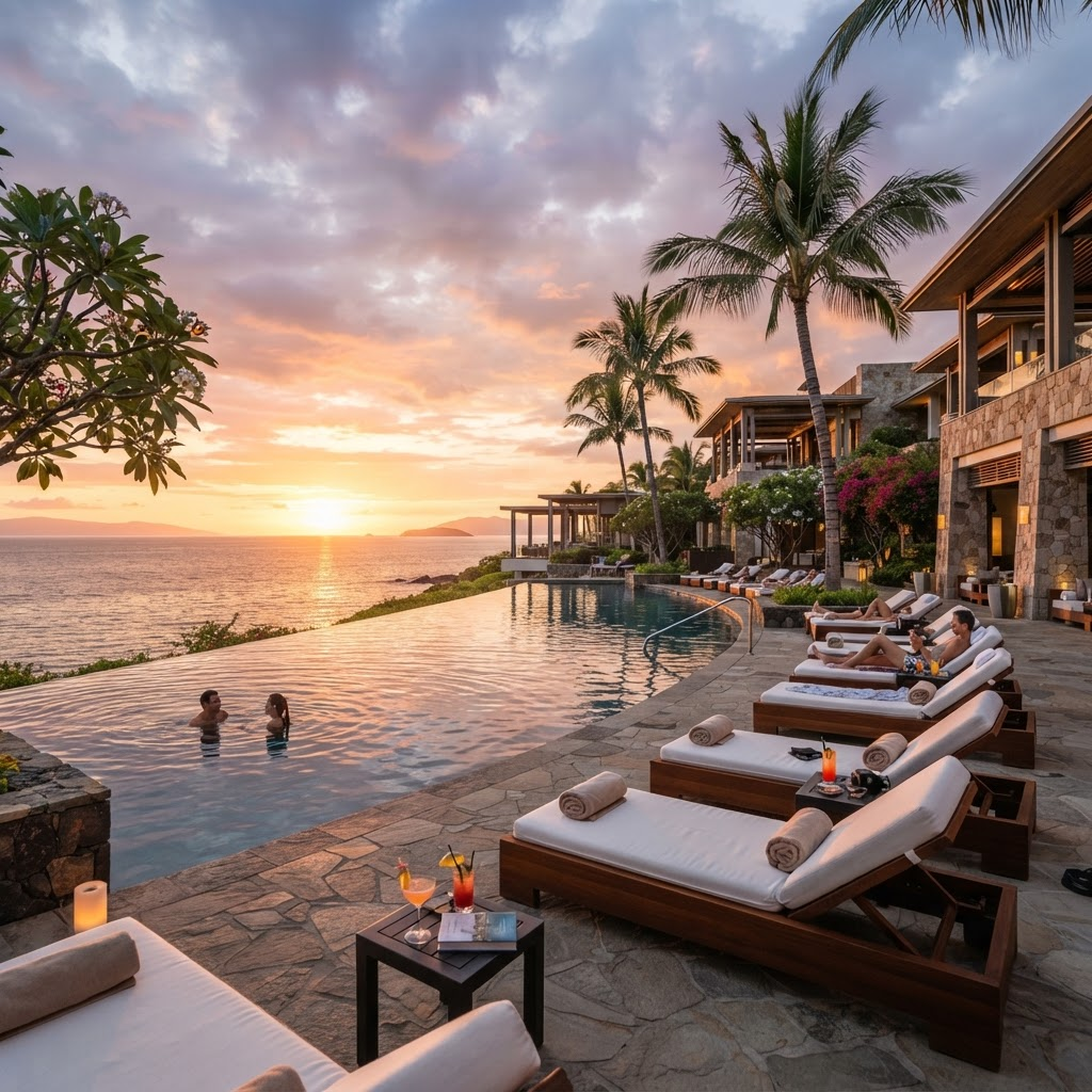 Luxury resort hotel with an infinity pool overlooking the ocean